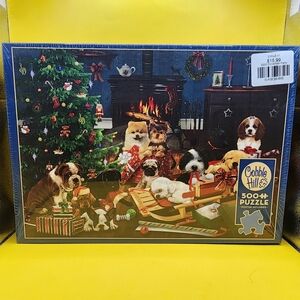 New- Cobble Hill Christmas Puppies Jigsaw Puzzle 500 Piece w Poster -Sealed